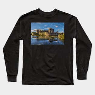 Caerphilly Castle in Wales South Facing Walls Long Sleeve T-Shirt